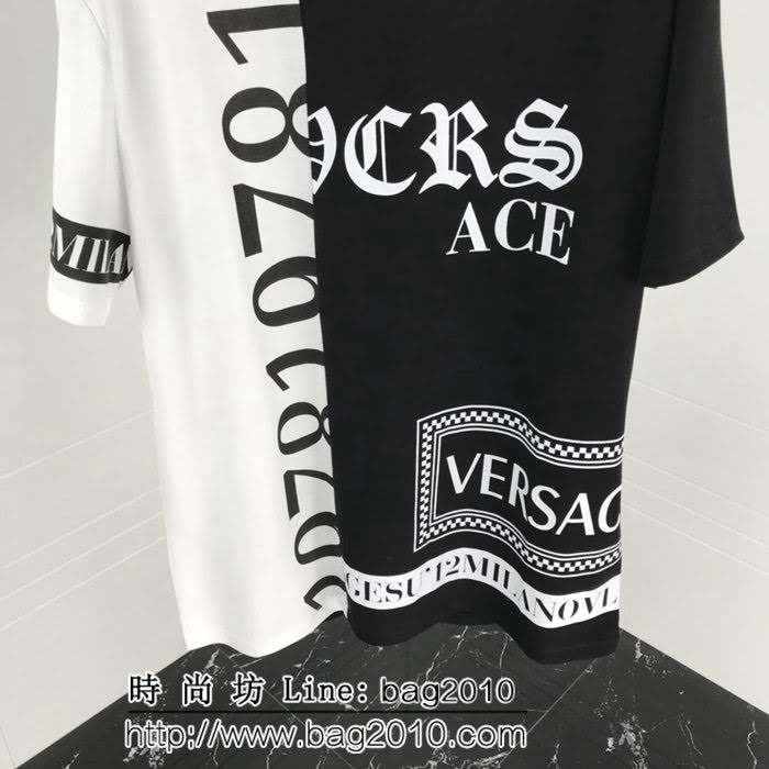 VERSACE範思哲 19SS早春新款 黑白拼色 雙股絲光棉短袖 情侶款 ydi1787